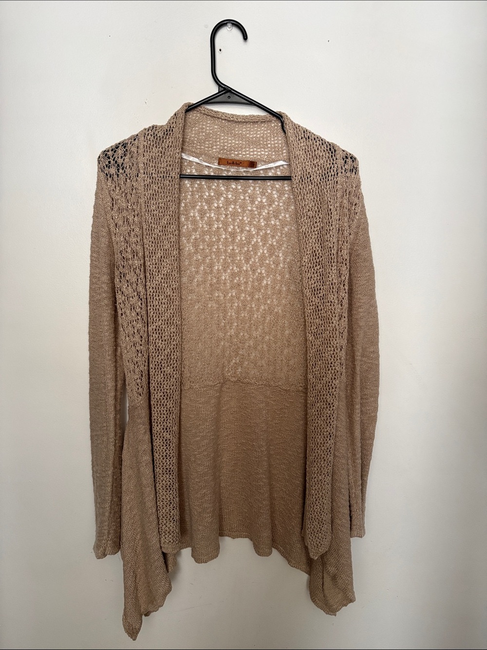 Women's Open-Front Beige Knit Cardigan Sweater